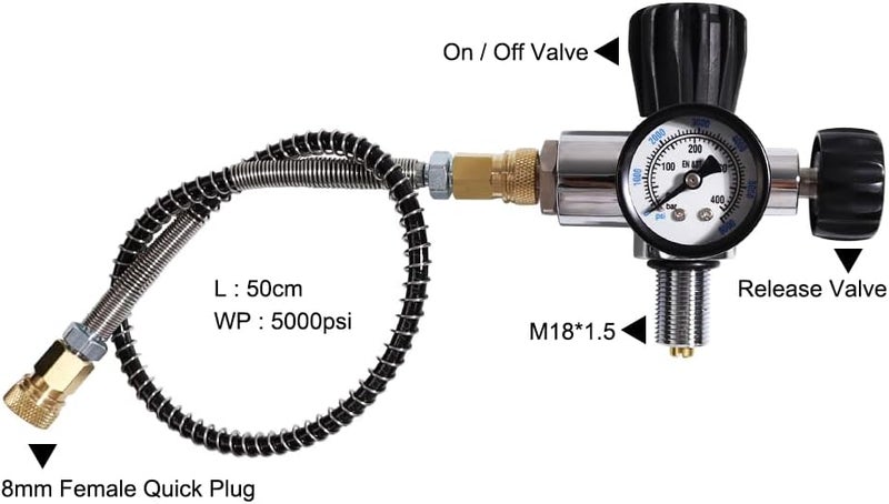 TUXING 6000PSI High Pressure PCP Paintball Fill Station, 6000PSI Gauge, Stainless Steel Valve HPA CO2 Tank DIN Charging System (M18*1.5) - Image 3